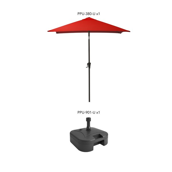 CorLiving Parasol de patio rouge cramoisi inclinable carré de 9 pi de la série 300 avec base de parasol