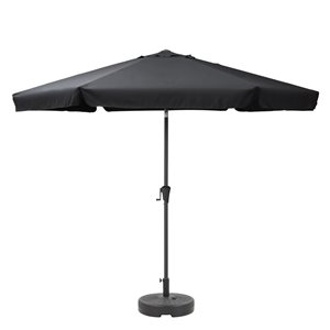 CorLiving 10ft Tilting Black Patio Umbrella and Round Umbrella Base