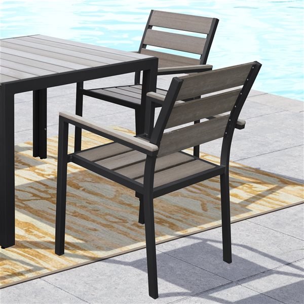 CorLiving Gallant Sun Beach Black Stackable Metal Stationary Dining Chairs with Slat Seat - Set of 2