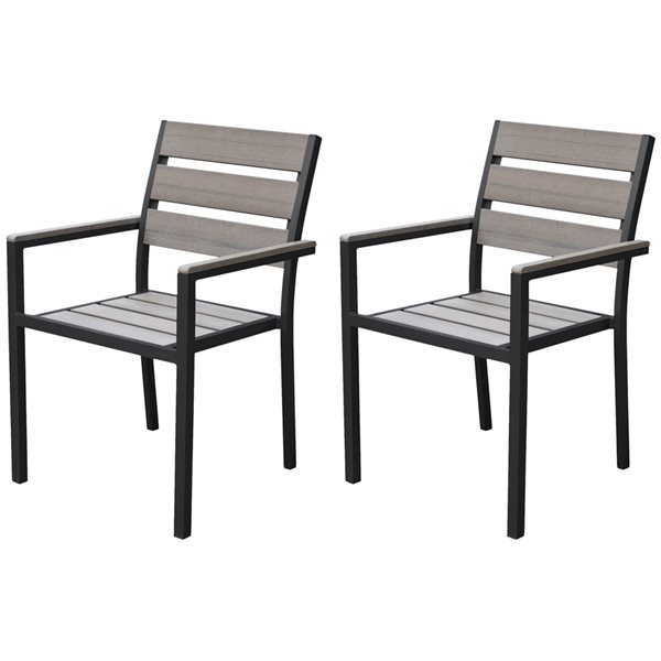 CorLiving Gallant Sun Beach Black Stackable Metal Stationary Dining Chairs with Slat Seat - Set of 2