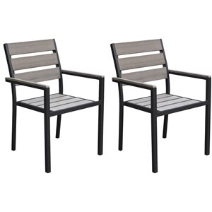 Chaises de salle à manger empilables Gallant par CorLiving en métal noir blanchi avec siège de lattes, 2 pcs