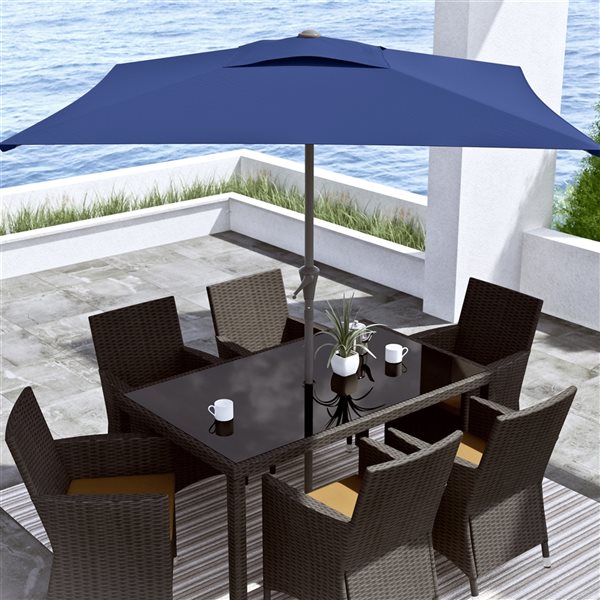 CorLiving 300-Series 9ft Square Tilting Cobalt Blue Patio Umbrella with Umbrella Base