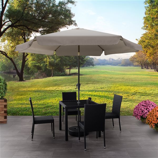CorLiving 10ft Tilting Sand Grey Patio Umbrella and Round Umbrella Base