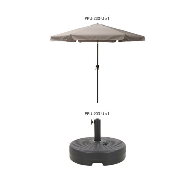 CorLiving 10ft Tilting Sand Grey Patio Umbrella and Round Umbrella Base