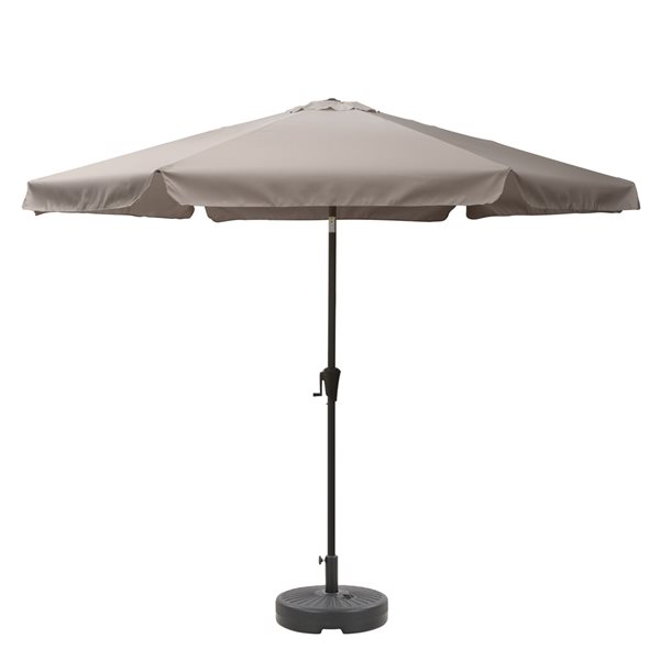 CorLiving 10ft Tilting Sand Grey Patio Umbrella and Round Umbrella Base
