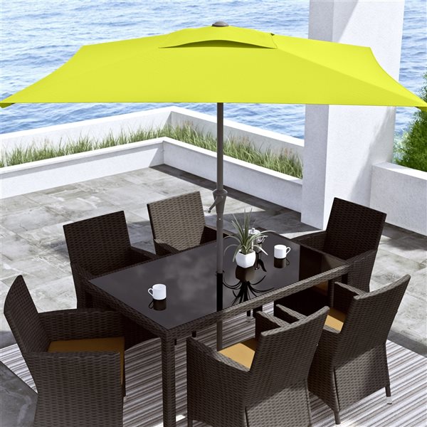 CorLiving 300-Series 9ft Square Tilting Lime Green Patio Umbrella with Umbrella Base