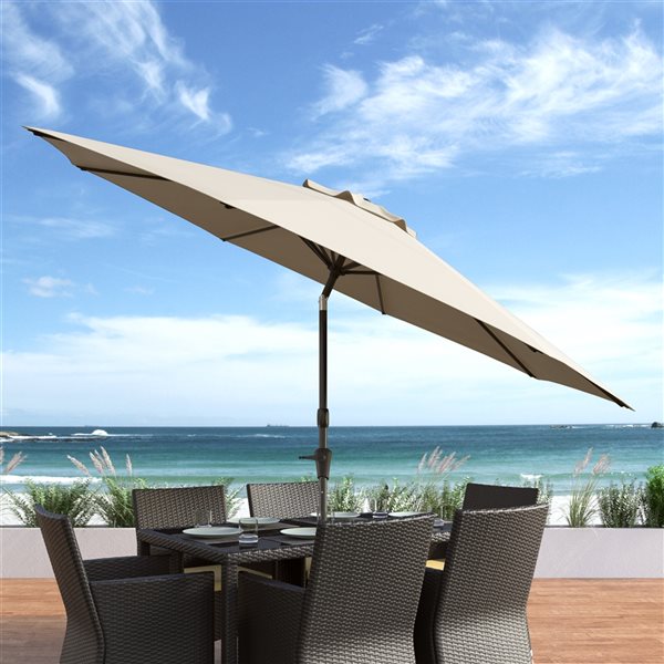 CorLiving 10ft UV and Wind Resistant Tilting Warm White Patio Umbrella and Base