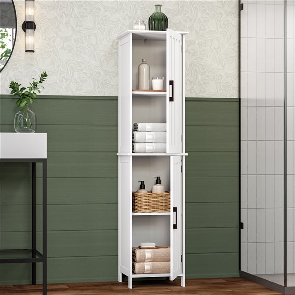 RiverRidge Home Monroe 14.75-in W x 60-in H x 13.38-in D White MDF Freestanding Linen Cabinet