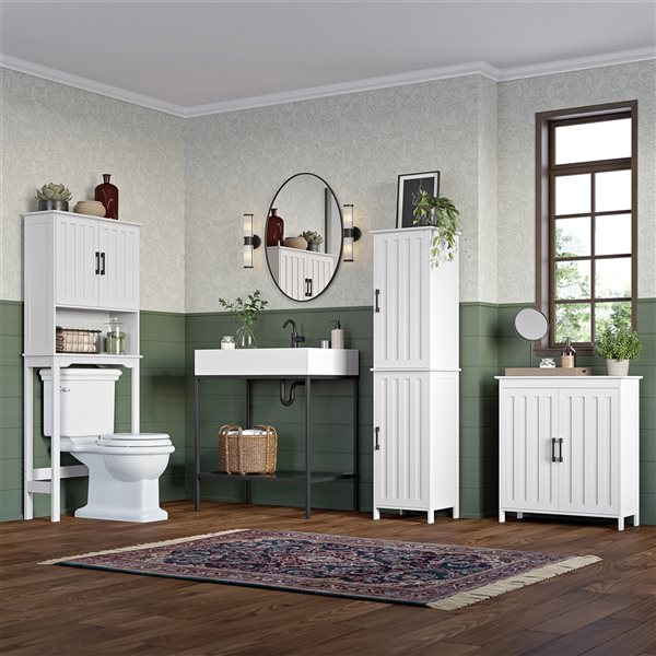 RiverRidge Home Monroe 14.75-in W x 60-in H x 13.38-in D White MDF Freestanding Linen Cabinet