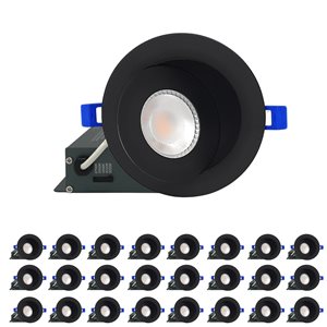 DawnRay 4-in LED Black Airtight IC Round Gimbal Dimmable Recessed Light Kit - 24-Pack