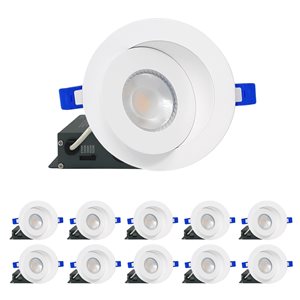 DawnRay 4-in LED White Airtight IC Round Gimbal Dimmable Recessed Light Kit - 10-Pack