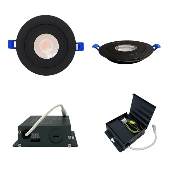 DawnRay 4-in LED Black Airtight IC Round Gimbal Dimmable Recessed Light Kit - 4-Pack