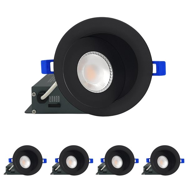 DawnRay 4-in LED Black Airtight IC Round Gimbal Dimmable Recessed Light Kit - 4-Pack