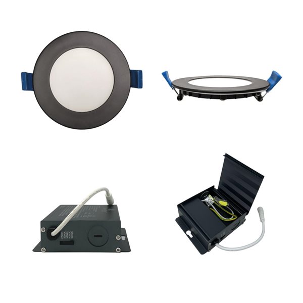 DawnRay 4-in LED Black Airtight IC Round Dimmable Recessed Light Kit - 4-Pack