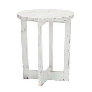 Luxury Living Furniture Loft Distressed White Wood Rustic Round End Table