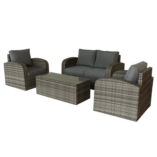 Luxury Living Furniture Grey Wicker Patio Conversation Set with Grey ...