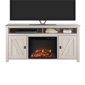 Meuble télé en chêne ivoire avec foyer électrique à air soufflé par Ameriwood Home pour téléviseur jusqu'à 60 po