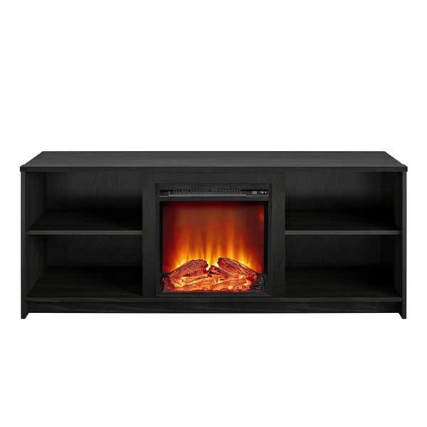 Ameriwood Home Courtland Black Oak TV Stand with Fan-forced Electric Fireplace for TVs up to 65-in