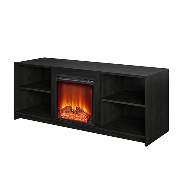 Ameriwood Home Courtland Black Oak TV Stand with Fan-forced Electric Fireplace for TVs up to 65-in