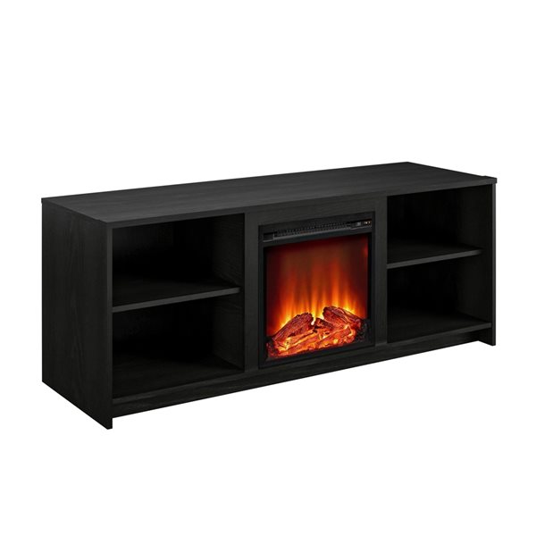 Ameriwood Home Courtland Black Oak TV Stand with Fan-forced Electric Fireplace for TVs up to 65-in