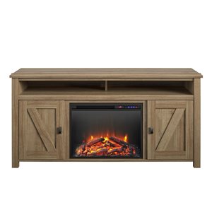 Ameriwood Home Natural TV Console with Fan-forced Electric Fireplace for TVs up to 60-in