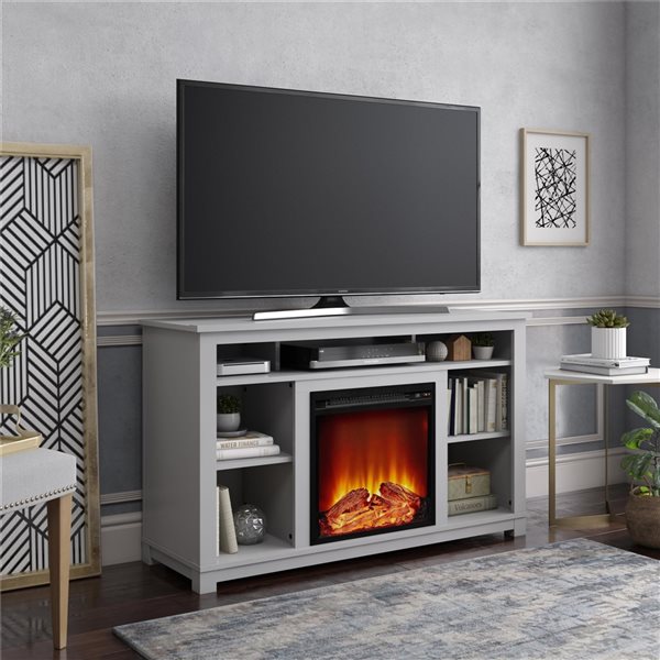 Ameriwood Home Dove Grey TV Stand with Fan-forced Electric Fireplace for TVs up to 55-in