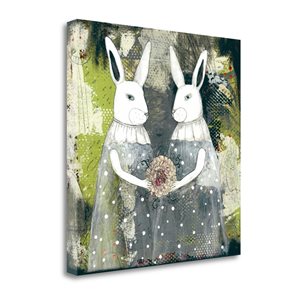 Tangletown Fine Art Rabbits And A Flower Frameless 25-in H x 25-in W Animals Canvas Print