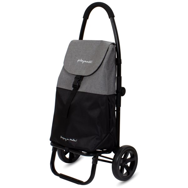 Playmarket Go Two Compact Textured Black Foldable Shopping Cart with Removable Bag