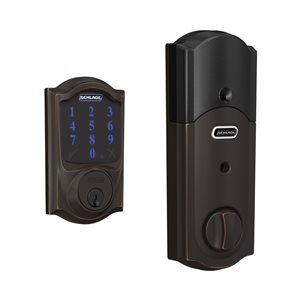 Schlage BE Series Camelot Aged Bronze Single-Cylinder Electronic Deadbolt Lighted Keypad with Built-In Z-Wave
