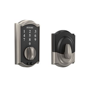 Schlage BE Series Camelot Satin Nickel Single-Cylinder Electronic Deadbolt Lighted Keypad with Touchscreen