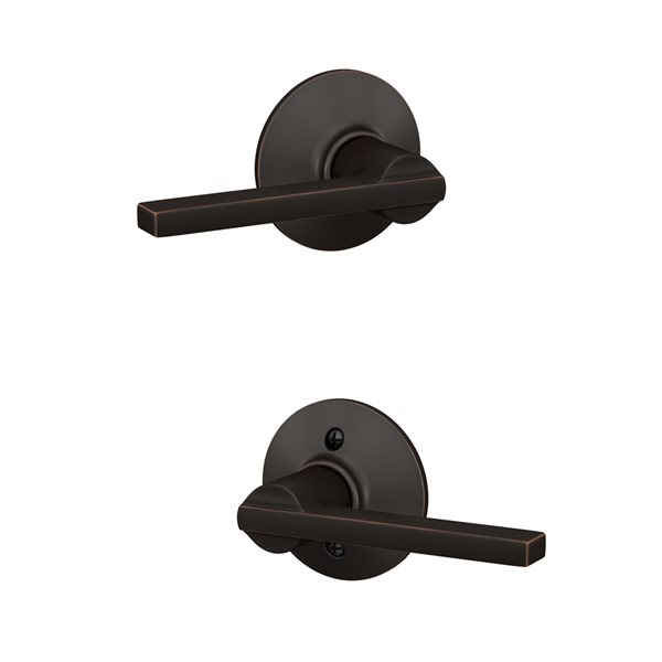 Schlage F Series Latitude Aged Bronze No Deadbolt Reversible Passage Door Handle