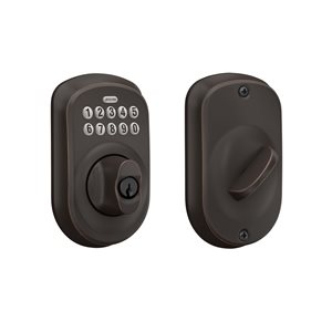 Schlage BE Series Plymouth Aged Bronze Single-Cylinder Electronic Deadbolt Lighted Keypad