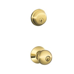 Schlage FB Series Orbit Bright Brass Single-Cylinder Deadbolt Combined Door Knob