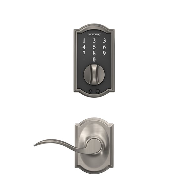 Schlage FBE Series Accent-Camelot Satin Nickel Single-Cylinder Deadbolt  Electronic Handleset Lighted Keypad 15531 RONA