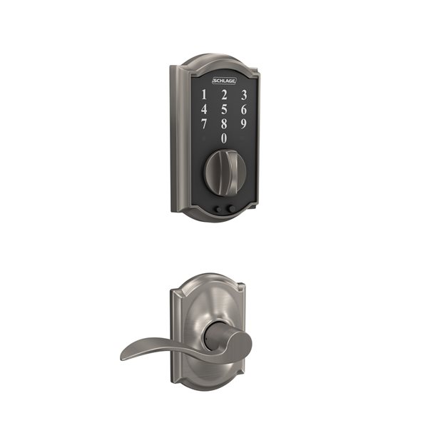 Schlage FBE Series Accent-Camelot Satin Nickel Single-Cylinder Deadbolt  Electronic Handleset Lighted Keypad 15531