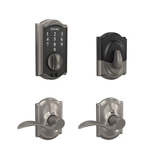 Schlage FBE Series Accent-Camelot Satin Nickel Single-Cylinder Deadbolt Electronic Handleset Lighted Keypad