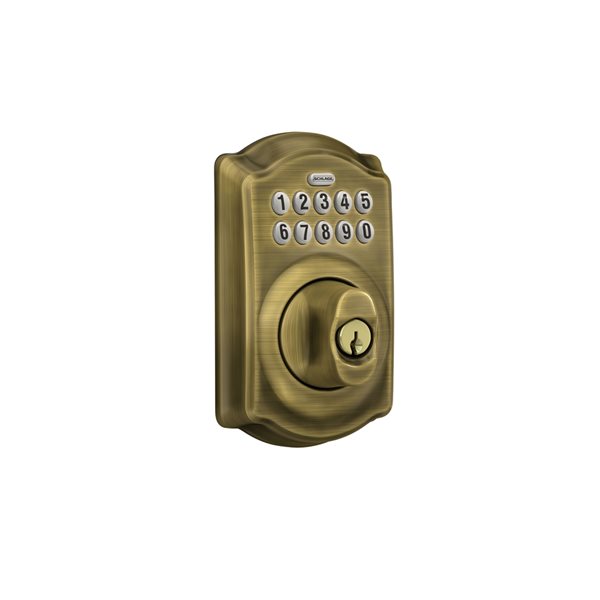 Schlage BE Series Camelot Antique Brass Single-Cylinder Electronic Deadbolt Lighted Keypad