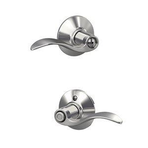 Poignée de porte privée réversible sans pêne dormant de Série F Accent par Schlage en chrome brillant