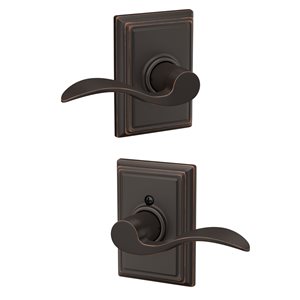 Schlage F Series Accent-Addison Aged Bronze No Deadbolt Reversible Passage Door Handle