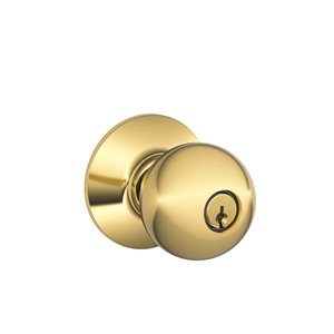 Schlage F Series Orbit Bright Brass No Deadbolt Keyed Entry Door Knob