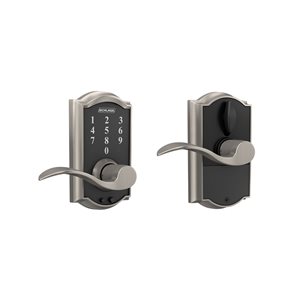 Schlage FE Series Accent-Camelot Satin Nickel Single-Cylinder Electronic Deadbolt Lighted Keypad with Touchscreen