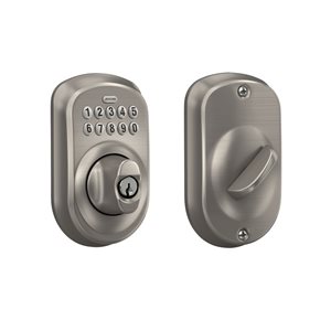 Schlage BE Series Plymouth Satin Nickel Single-Cylinder Electronic Deadbolt Lighted Keypad