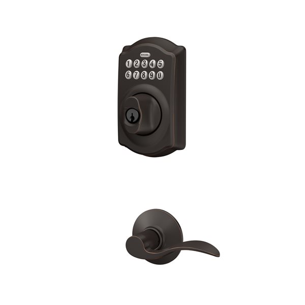 Schlage FBE Series Accent-Camelot Aged Bronze Single-Cylinder Electronic  Deadbolt Lighted Keypad 90157