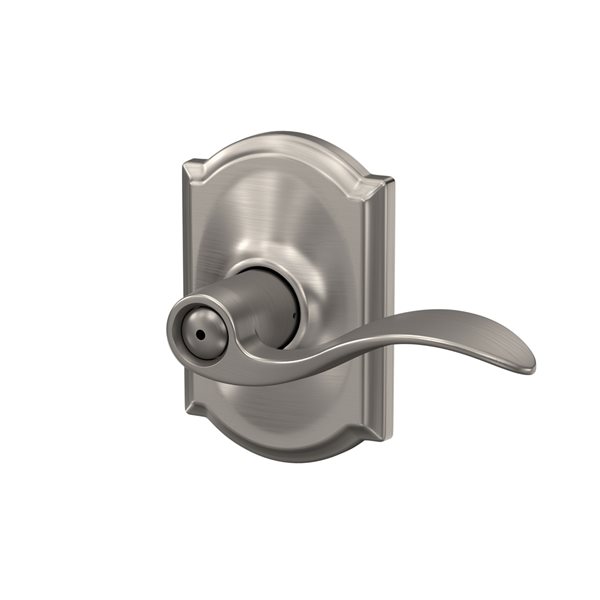 Schlage F Series Accent-Camelot Satin Nickel No Deadbolt Reversible Privacy Door Handle