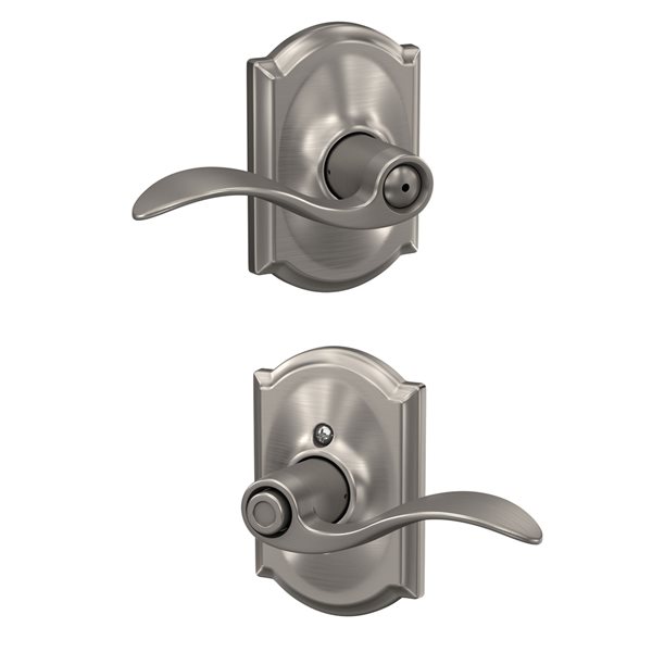 Schlage Camelot Satin Nickel Entry Door Handleset with Accent Lever in the  Handlesets department at