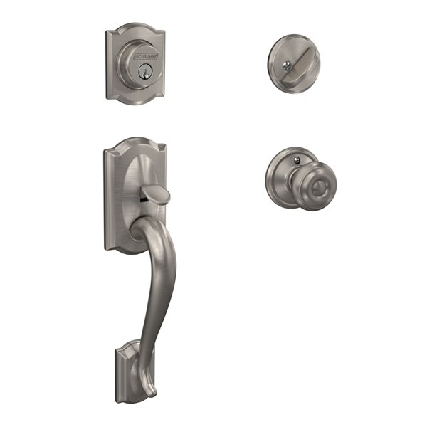 Ensemble poignees de porte exterieur trou de cylindre nickel