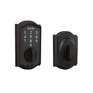 Schlage BE Series Camelot Aged Bronze Single-Cylinder Electronic Deadbolt Lighted Keypad with Touchscreen