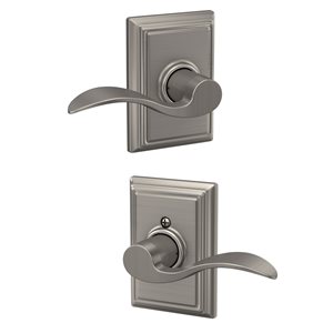 Schlage F Series Accent-Addison Satin Nickel No Deadbolt Reversible Passage Door Handle