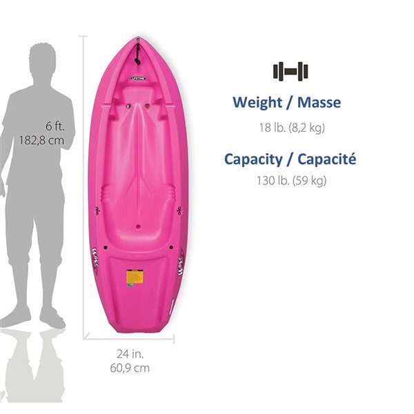 Kayak Wave pour enfant avec pagaie de 72 po rose par LIFETIME