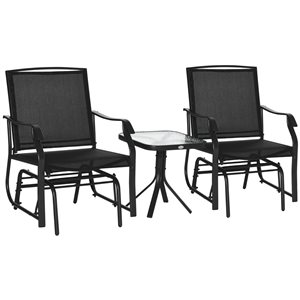 Outsunny Black Steel Outdoor Glider Chairs with Side Table Set - 3-Piece